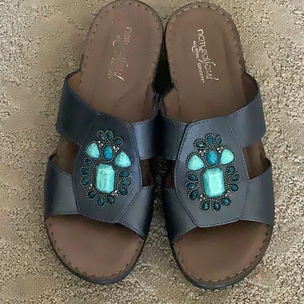 Natural Soul Comfort Metallic Blue Wedge Sandals